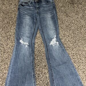Indigo Rein Distressed Blue Flare Jeans